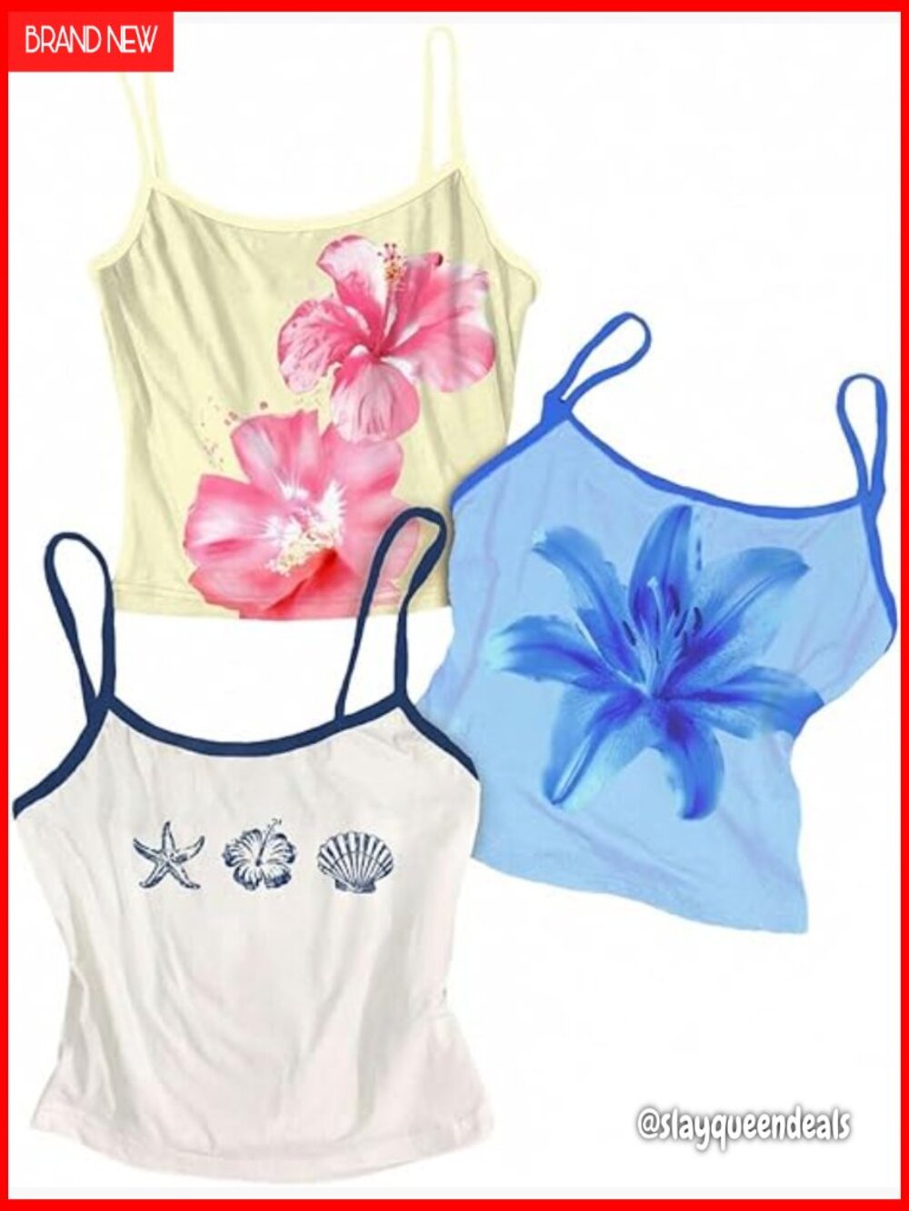 3 Pack Floral Crop Camisole Tops Spaghetti Strap Slim Fit Summer